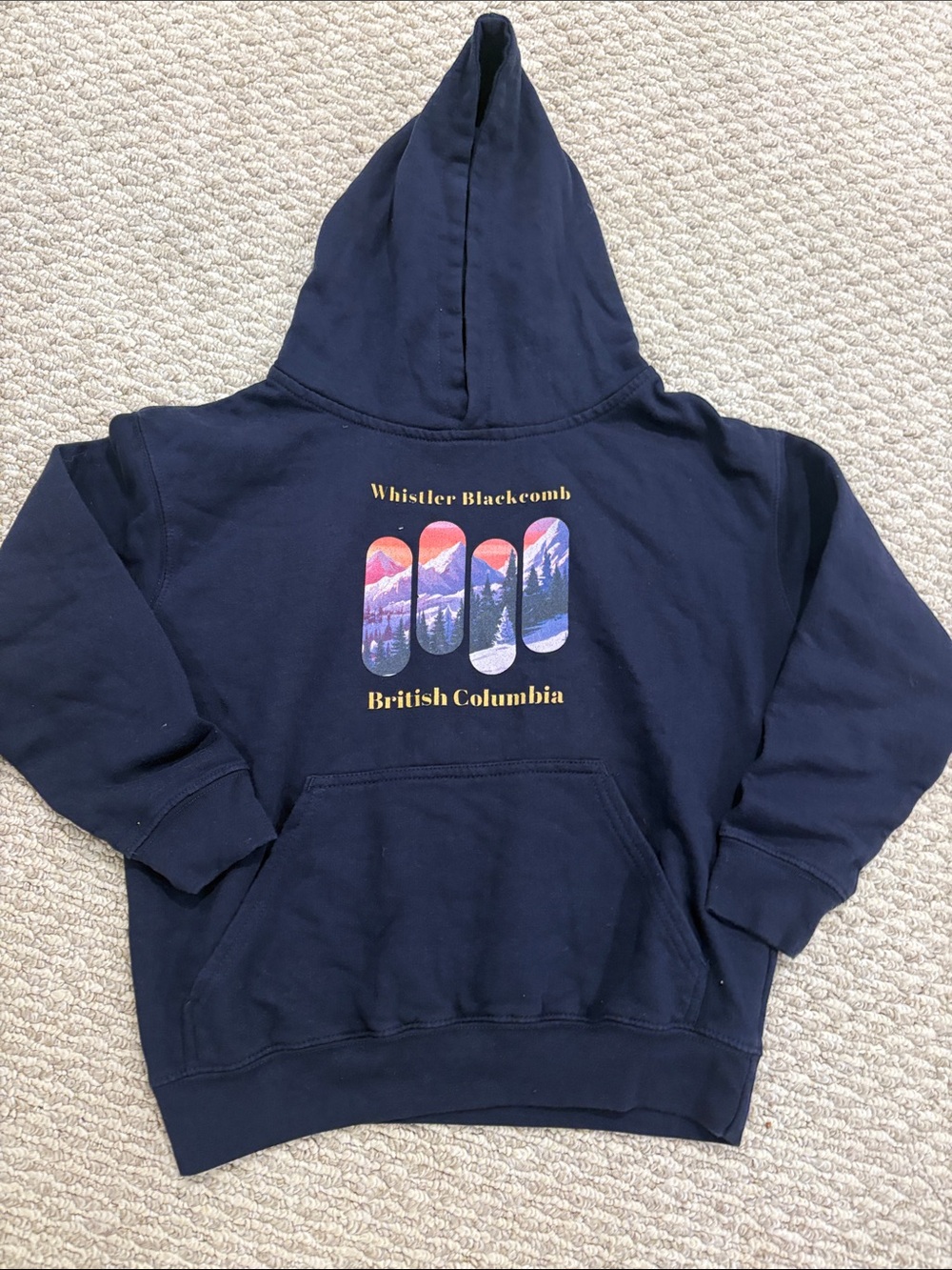 Kids Navy Pullover Hoodie with Colorful Mountain Graphic